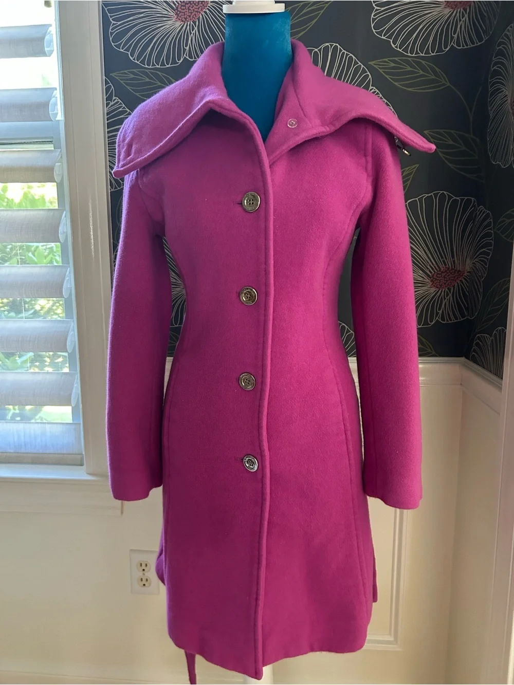 Coach Vintage Women's Fuchsia Wool Trench Coat / Pea Coat